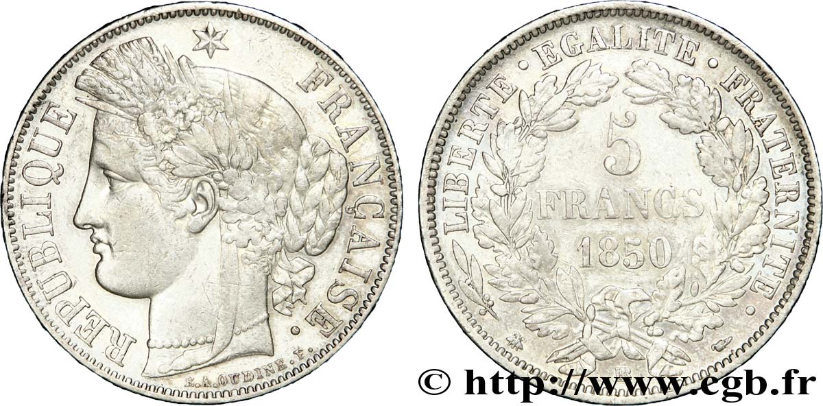 5 francs Cérès, IIe République 1850 Strasbourg F.327/5 BB 
