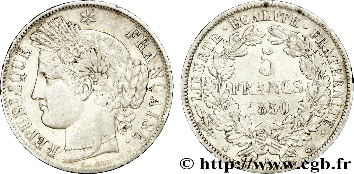 5 francs Cérès, IIe République 1850 Bordeaux F.327/6 XF 
