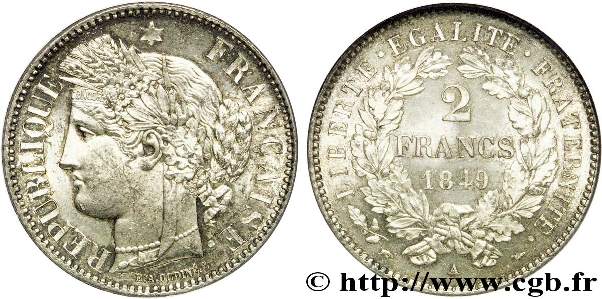 2 francs Cérès, IIe République 1849 Paris F.261/1 SPL 