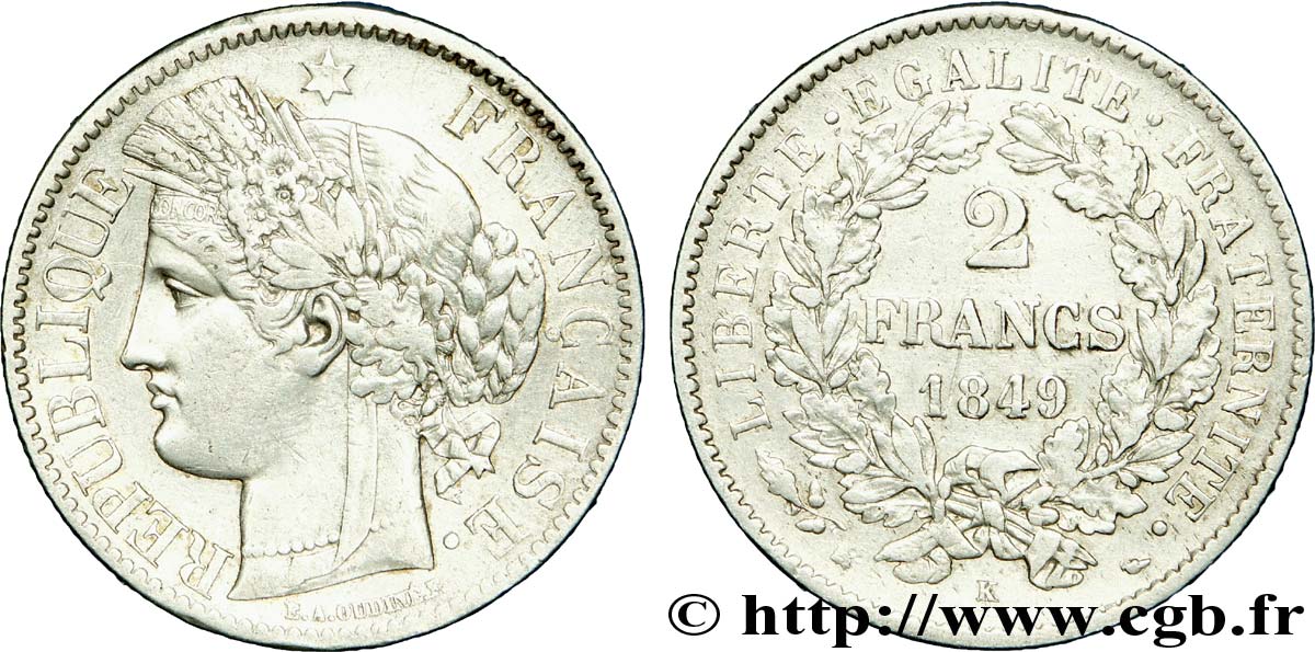 2 francs Cérès, IIe République 1849 Bordeaux F.261/3 XF 
