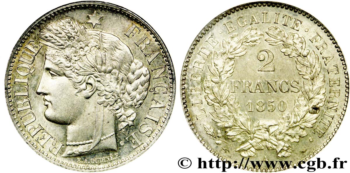 2 francs Cérès, IIe République 1850 Paris F.261/4 MS 