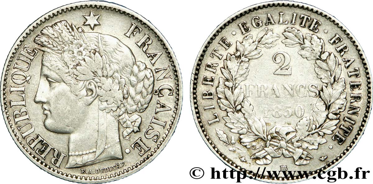 2 francs Cérès, IIe République 1850  Strasbourg F.261/5 TTB 