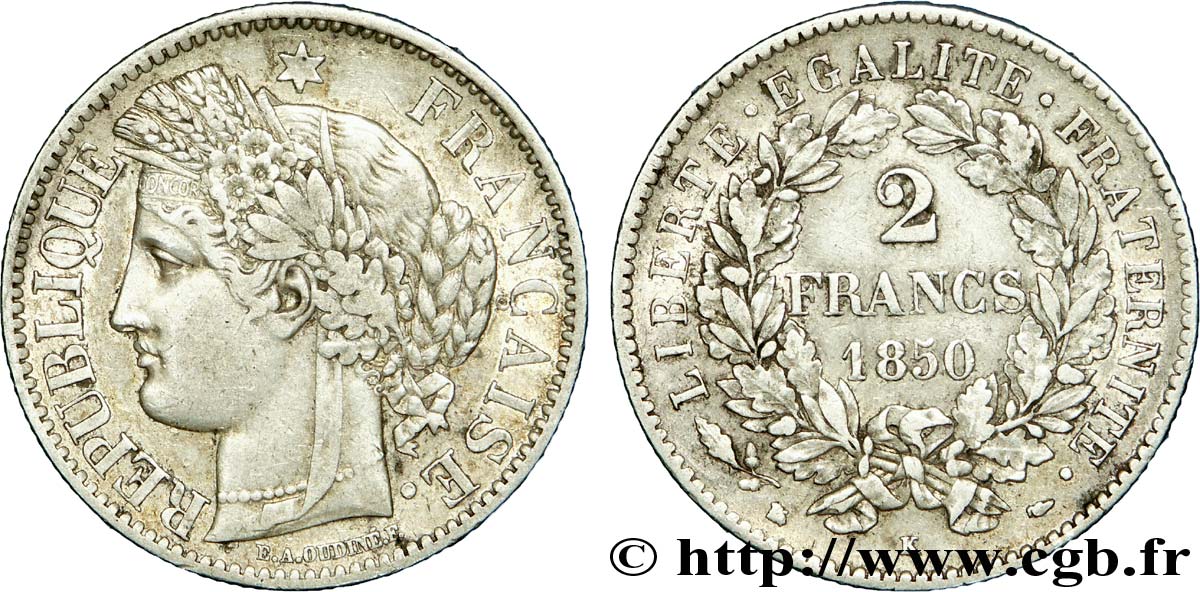 2 francs Cérès, IIe République 1850 Bordeaux F.261/6 XF 
