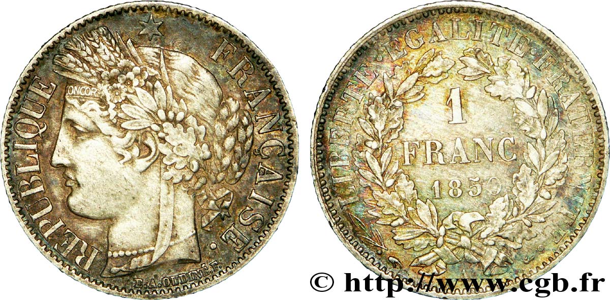1 franc Cérès, IIe République, oreille haute 1850 Paris F.211/4 MBC 