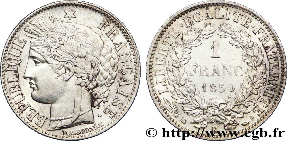 1 franc Cérès, IIe République 1850 Bordeaux F.211/8 EBC 