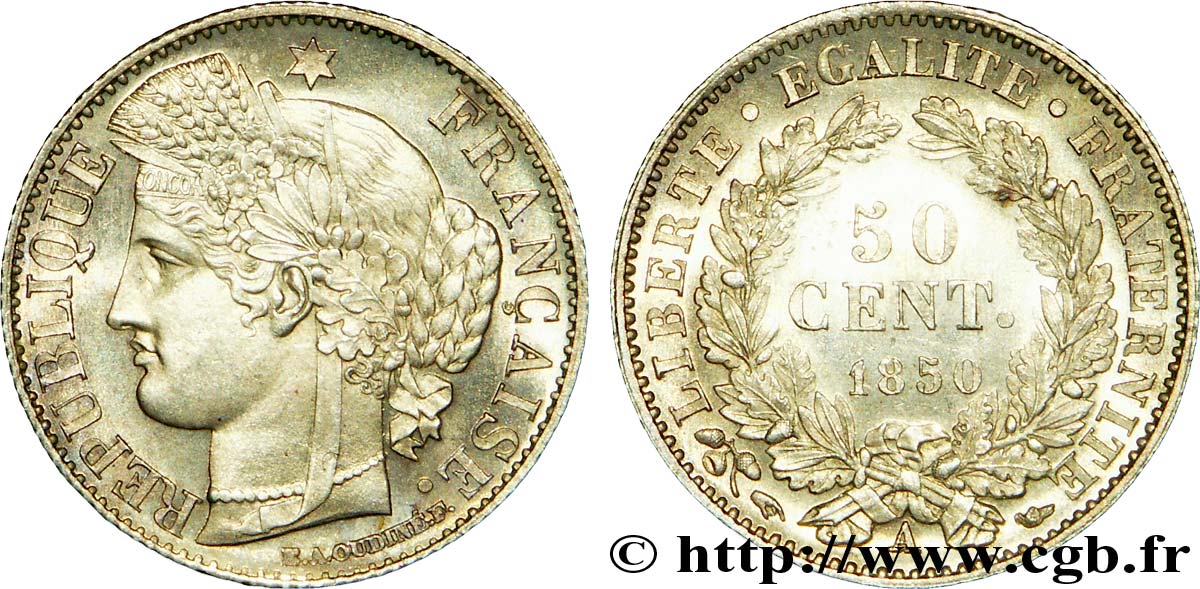 50 centimes Cérès, IIe République 1850 Paris F.184/2 SC 