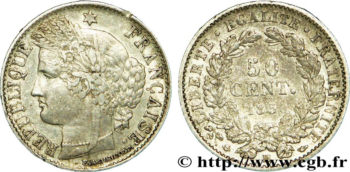 50 centimes Cérès, IIe République 1850 Strasbourg F.184/3 SS 