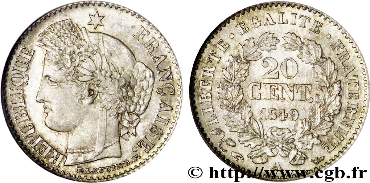 20 centimes Cérès, IIe République 1849 Paris F.146/1 SPL 