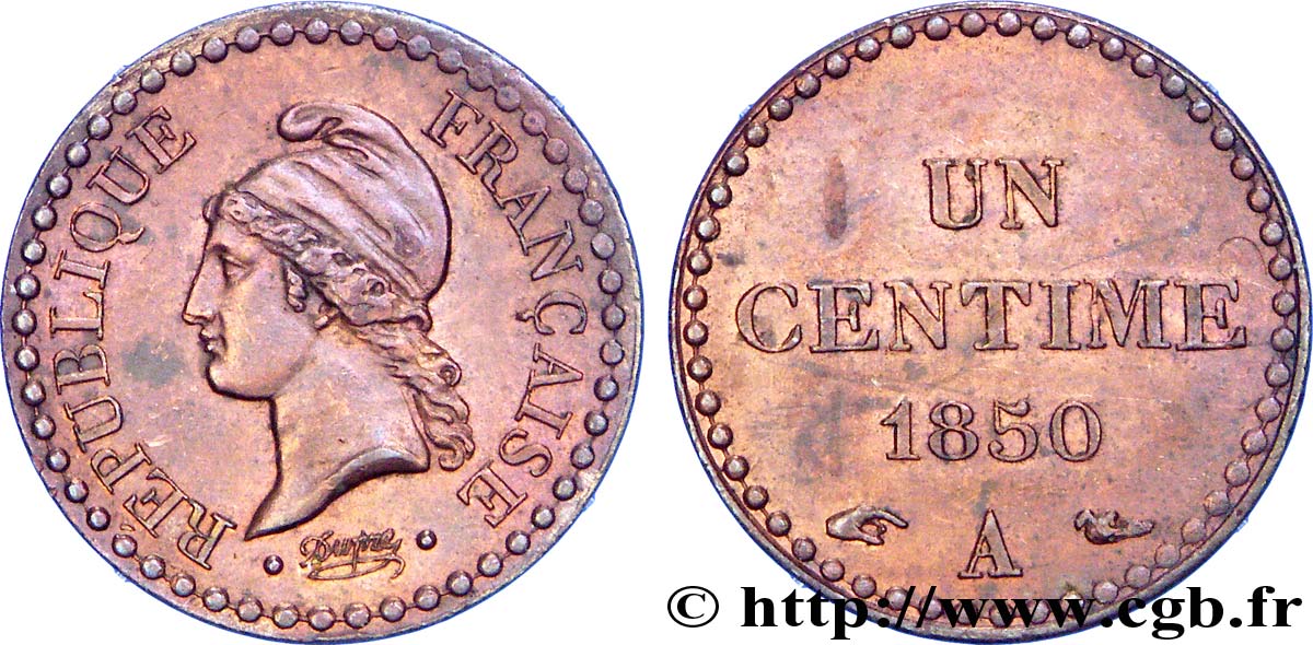 Un centime Dupré, IIe République 1850 Paris F.101/5 VZ 