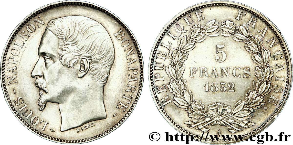 5 francs Louis-Napoléon 1852 Paris F.329/1 SUP 