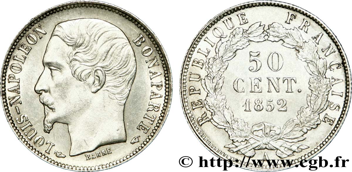 50 centimes Louis-Napoléon 1852 Paris F.185/1 SPL 