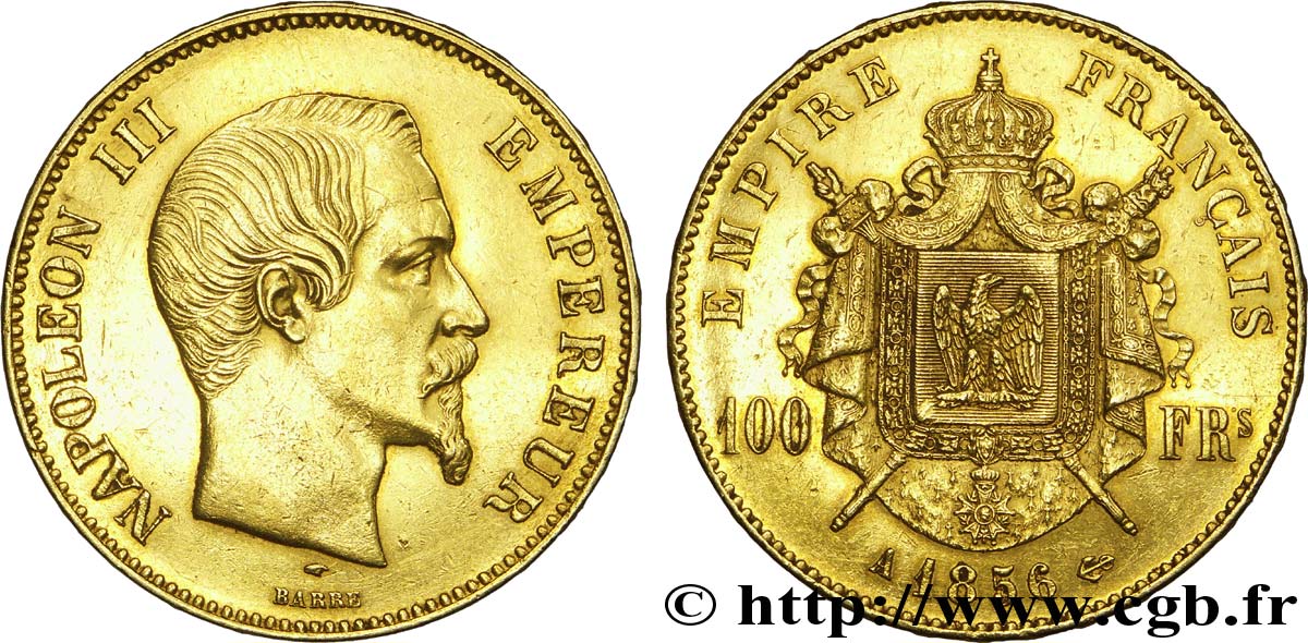 100 francs or Napoléon III, tête nue 1856 Paris F.550/3 XF 