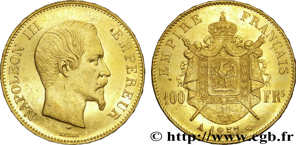 100 francs or Napoléon III, tête nue 1857 Paris F.550/4 BB 