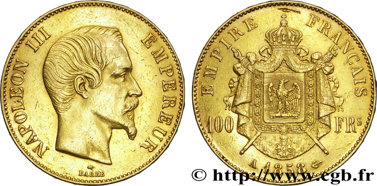 100 francs or Napoléon III, tête nue 1858 Paris F.550/5 TTB 