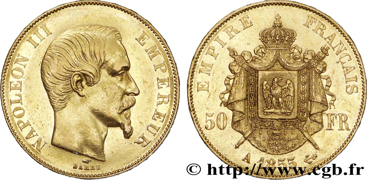 50 francs or Napoléon III, tête nue 1855 Paris F.547/1 SS 