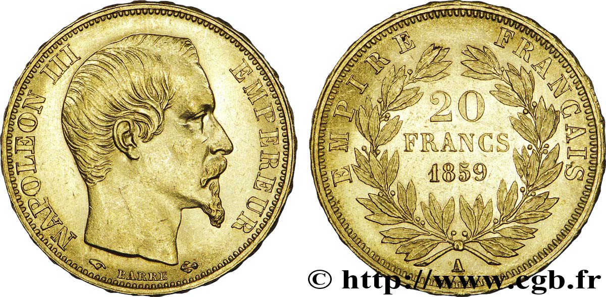20 francs or Napoléon III, tête nue 1859 Paris F.531/15 SUP 