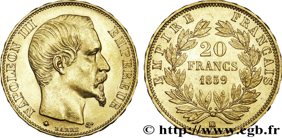 20 francs or Napoléon III, tête nue 1859 Strasbourg F.531/16 AU 