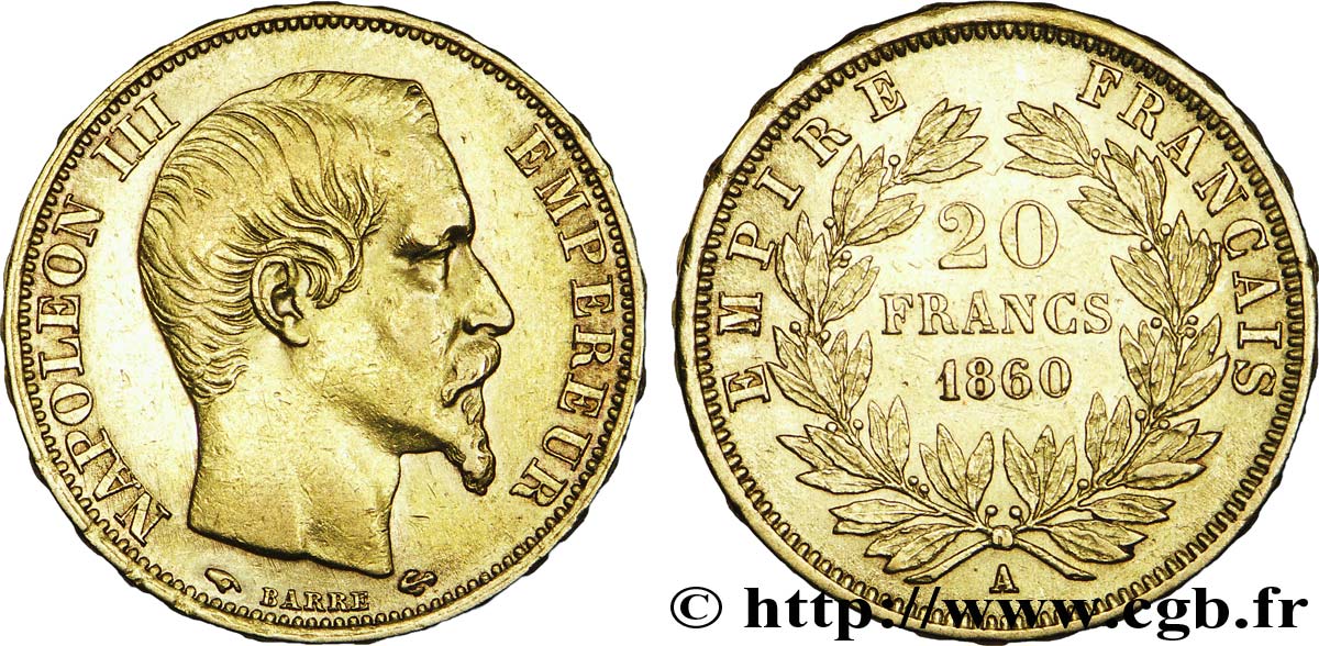 20 francs or Napoléon III, tête nue 1860 Paris F.531/18 MBC 