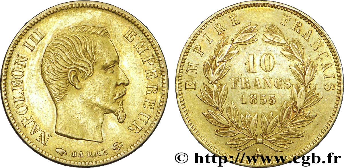 10 francs or Napoléon III, tête nue 1855 Paris F.506/1 TTB 