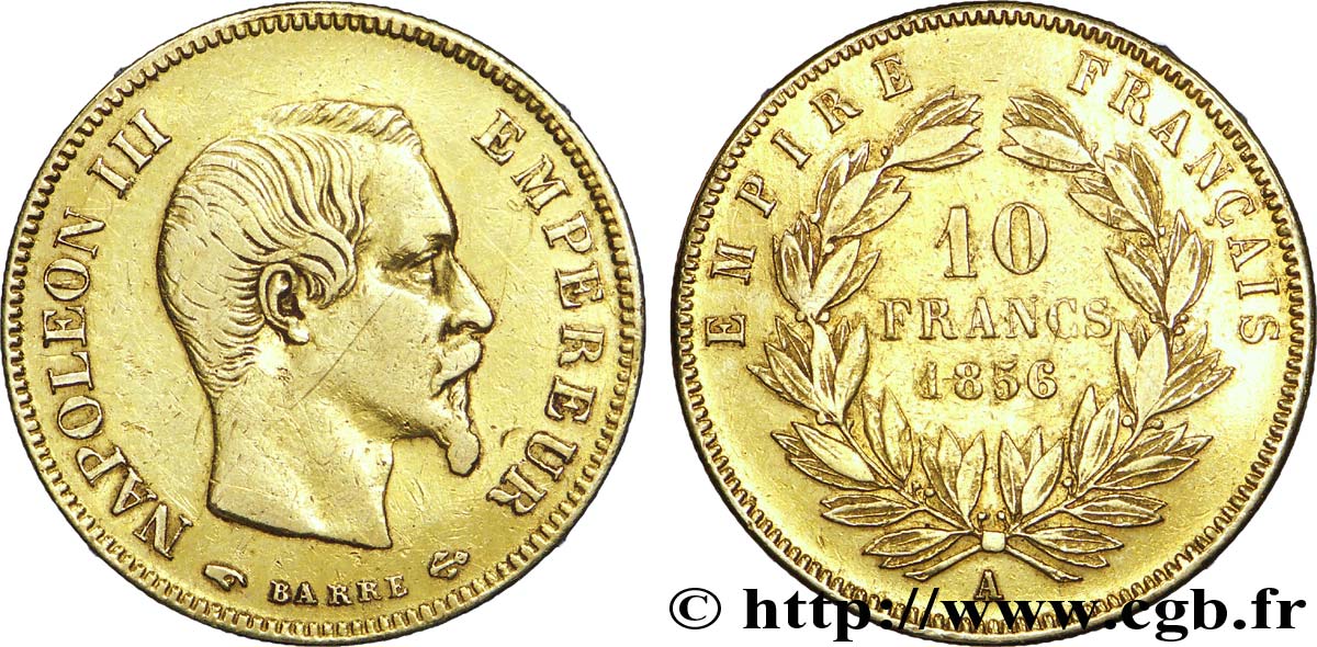 10 francs or Napoléon III, tête nue 1856 Paris F.506/3 TTB 