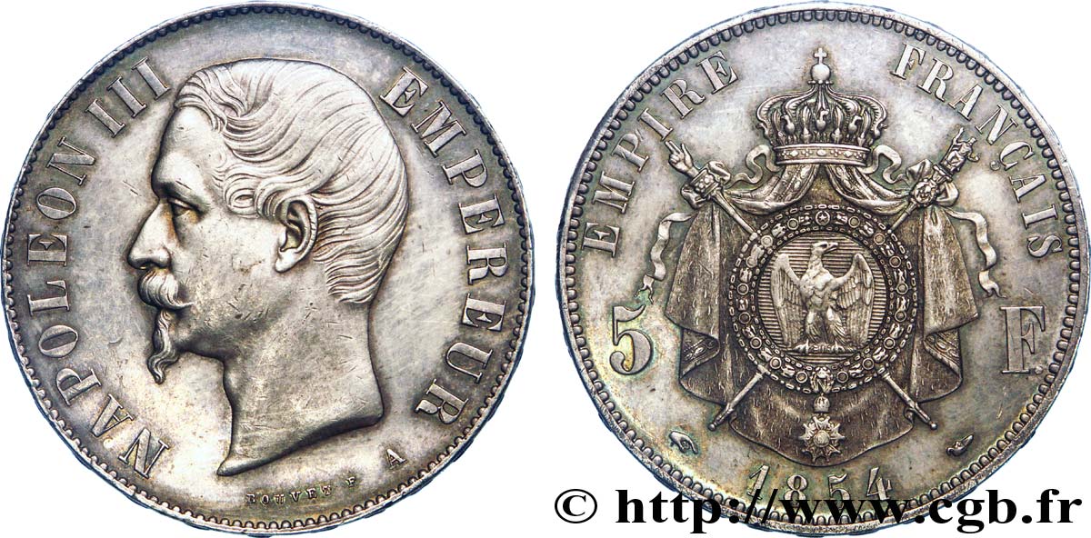 5 francs Napoléon III, tête nue 1854 Paris F.330/1 VZ 