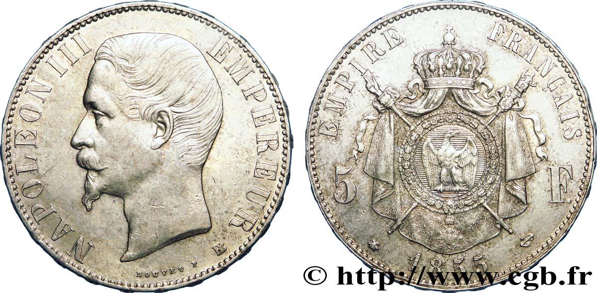 5 francs Napoléon III, tête nue 1855 Strasbourg F.330/4 MBC 