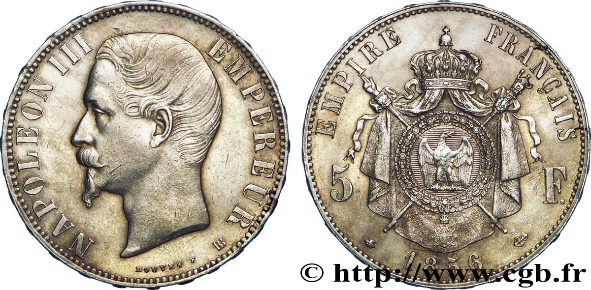 5 francs Napoléon III, tête nue 1856 Strasbourg F.330/8 XF 