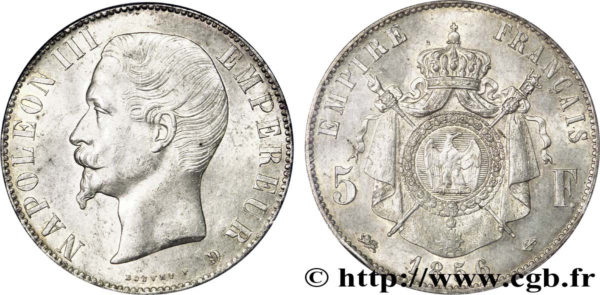 5 francs Napoléon III, tête nue 1856 Lyon F.330/9 SPL 