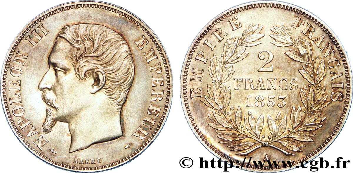 2 francs Napoléon III, tête nue 1853 Paris F.262/1 EBC 