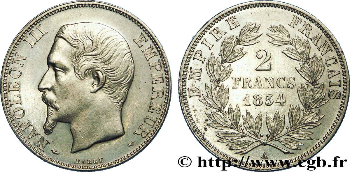 2 francs Napoléon III, tête nue 1854 Paris F.262/2 VZ 