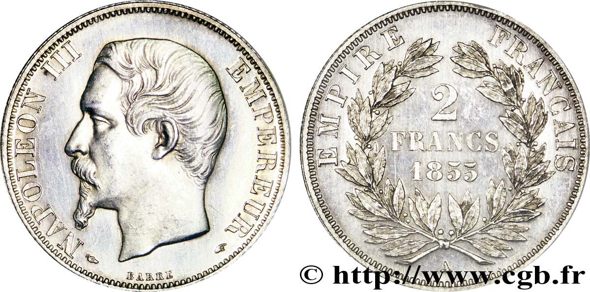 2 francs Napoléon III, tête nue 1855 Paris F.262/3 SPL 