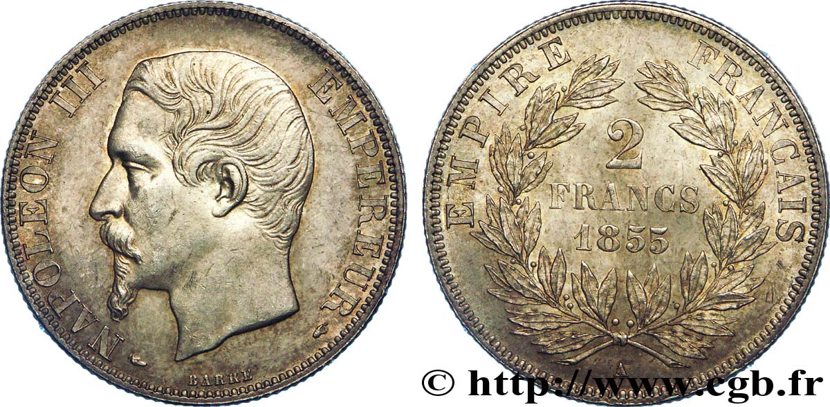 2 francs Napoléon III, tête nue 1855 Paris F.262/3 SUP 