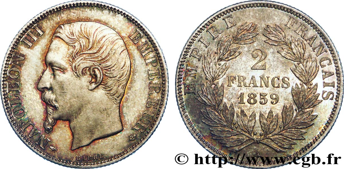 2 francs Napoléon III, tête nue 1859 Paris F.262/11 SPL 