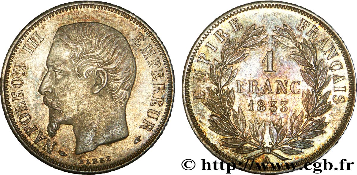 1 franc Napoléon III, tête nue 1853 Paris F.214/1 SUP 