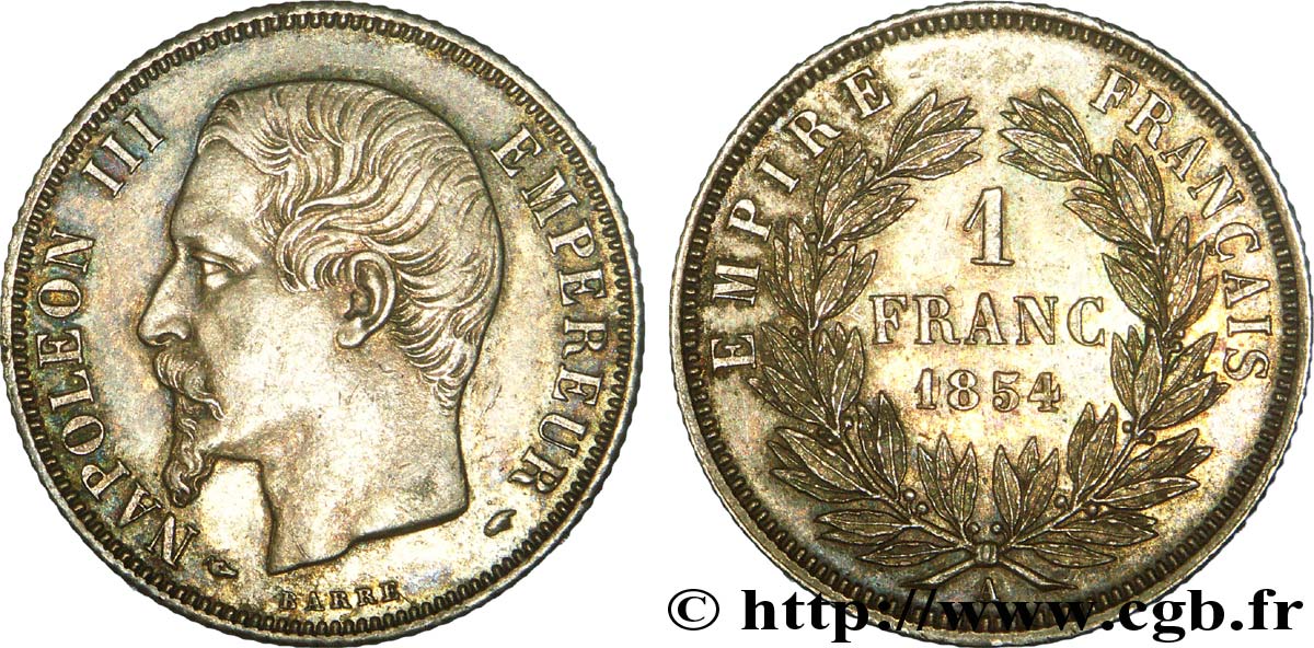 1 franc Napoléon III, tête nue 1854 Paris F.214/2 SPL 