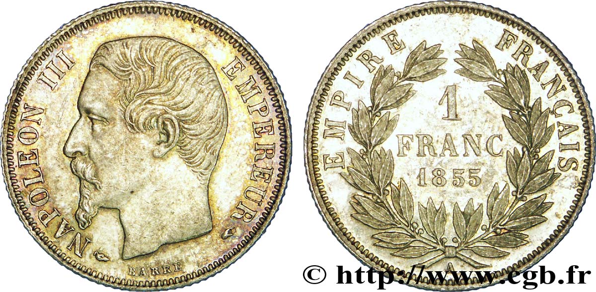 1 franc Napoléon III, tête nue 1855 Paris F.214/3 SUP 