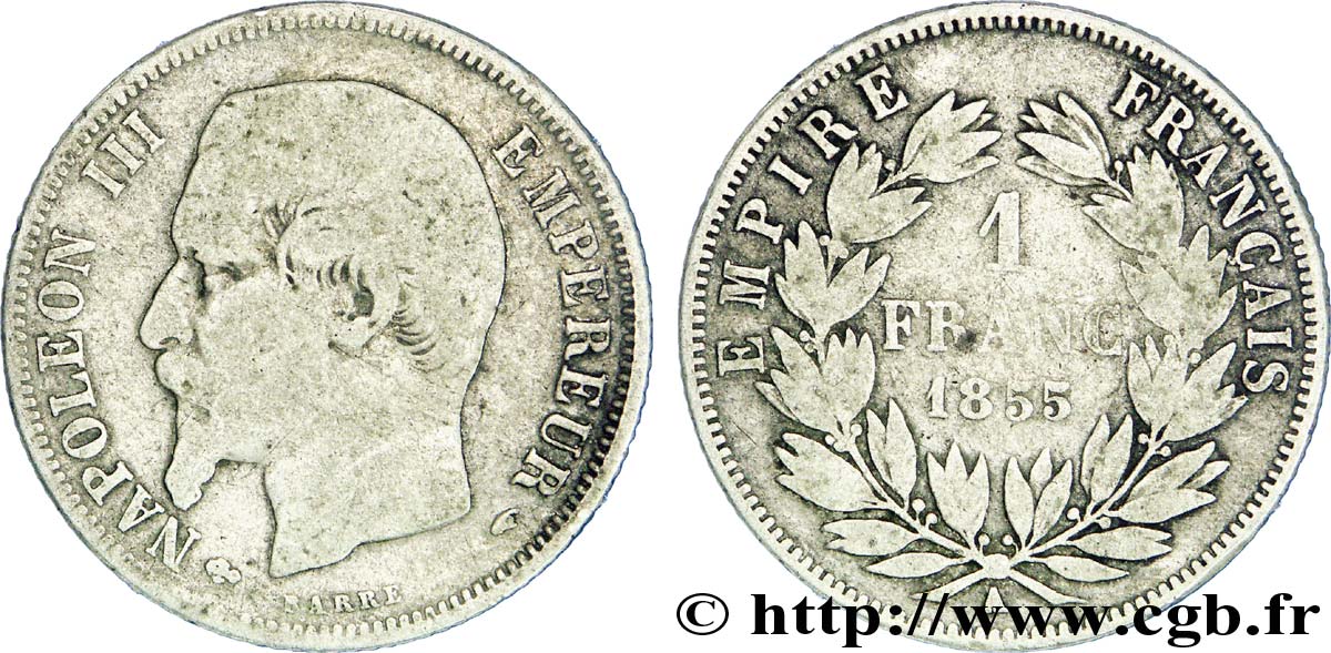 1 franc Napoléon III, tête nue, différents inversés 1855 Paris F.214/5 VF 