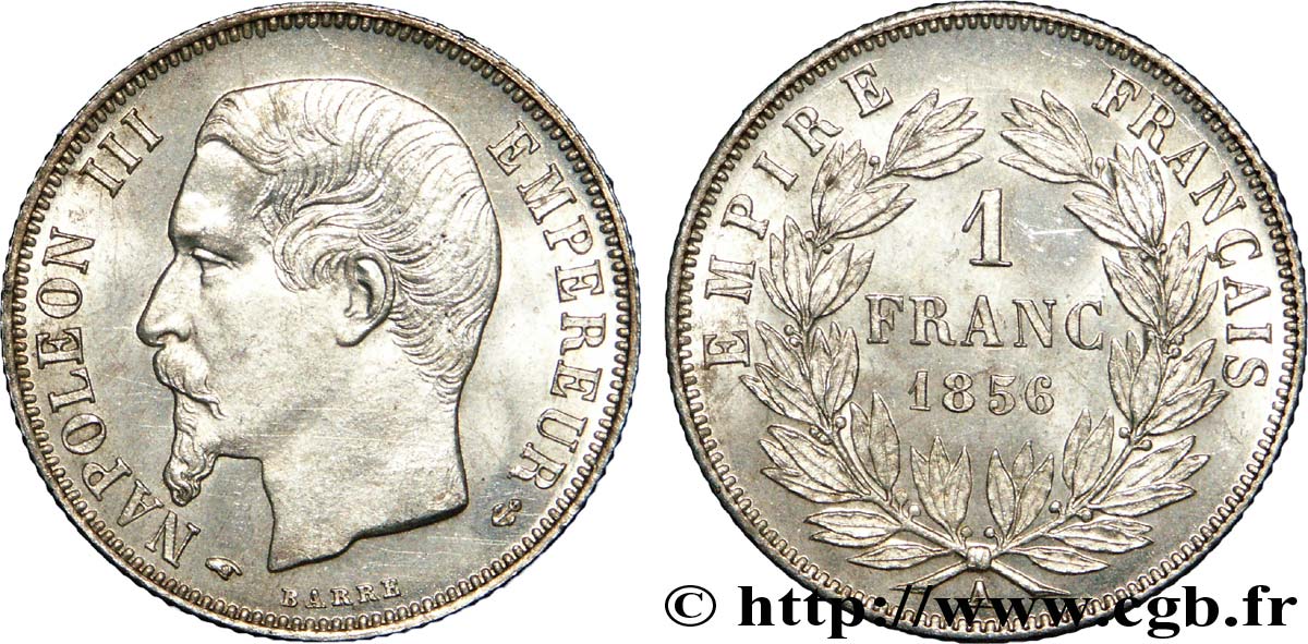 1 franc Napoléon III, tête nue  1856 Paris F.214/6 AU 