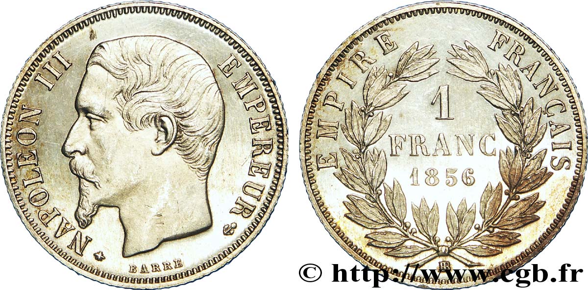 1 franc Napoléon III, tête nue  1856 Strasbourg F.214/7 SUP 