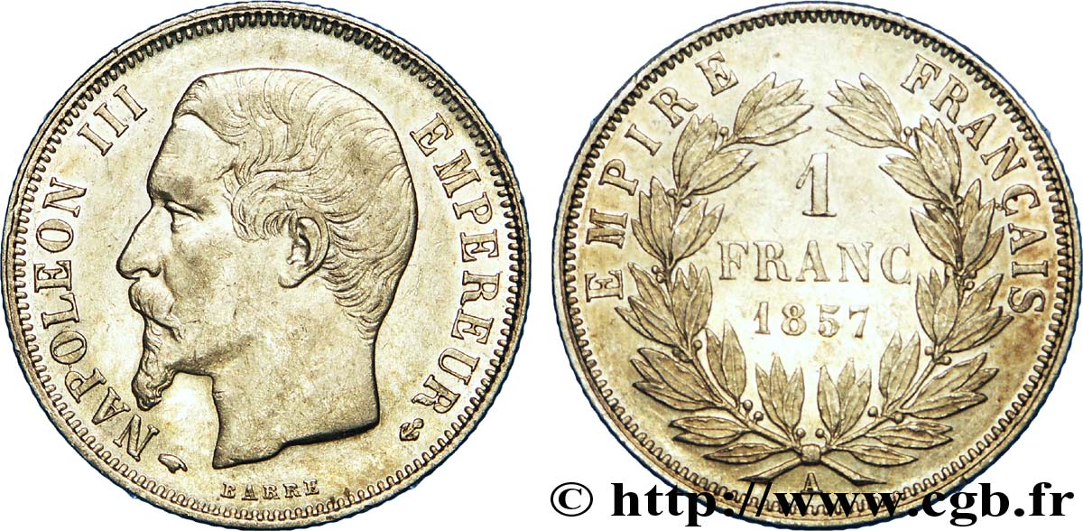 1 franc Napoléon III, tête nue 1857 Paris F.214/10 TTB 