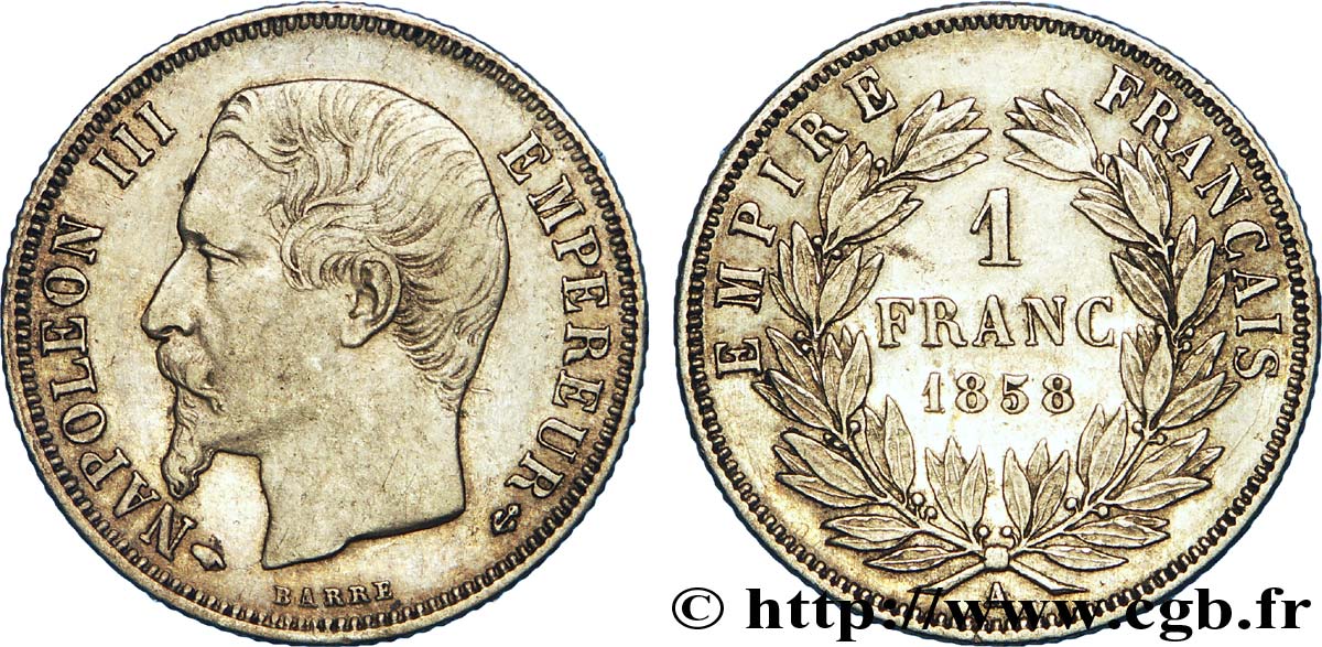 1 franc Napoléon III, tête nue 1858 Paris F.214/11 SS 