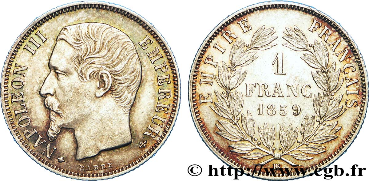 1 franc Napoléon III, tête nue  1859 Strasbourg F.214/13 SUP 