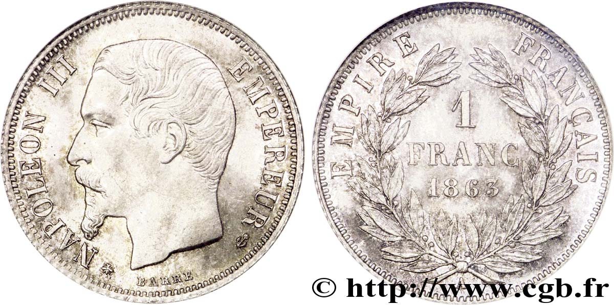 1 franc Napoléon III, tête nue 1863 Paris F.214/20 FDC 