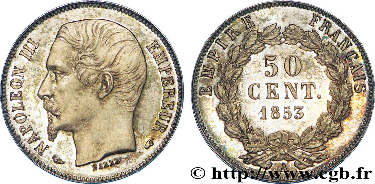 50 centimes Napoléon III, grosse tête, frappe d épreuve 1853 Paris F.186/1 MS 