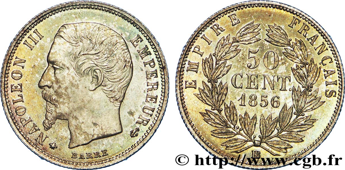 50 centimes Napoléon III, tête nue 1856 Strasbourg F.187/6 SPL 
