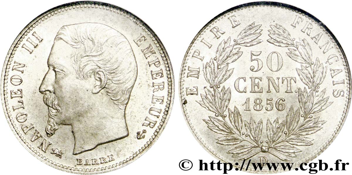 50 centimes Napoléon III, tête nue 1856 Lyon F.187/7 ST 