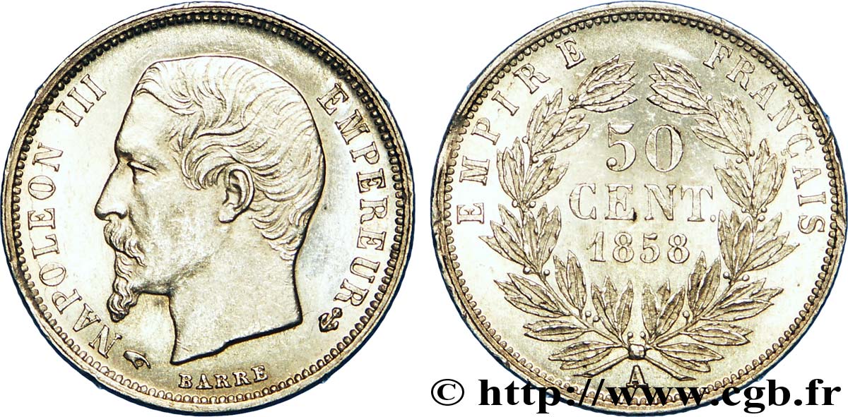 50 centimes Napoléon III, tête nue 1858 Paris F.187/9 fST 