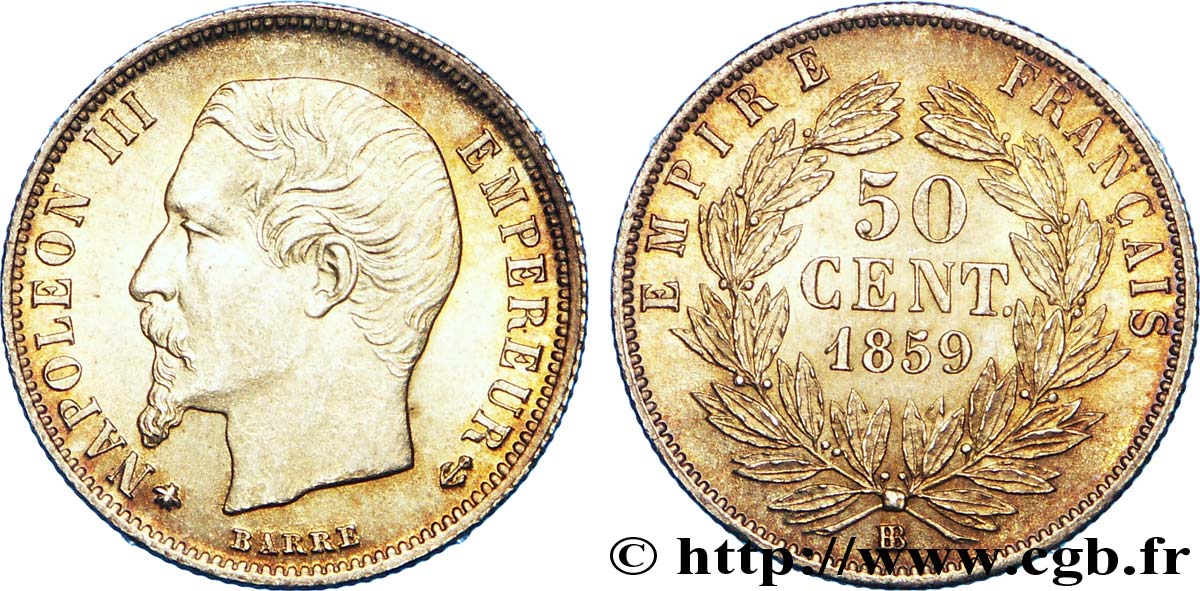 50 centimes Napoléon III, tête nue 1859 Strasbourg F.187/11 SPL 