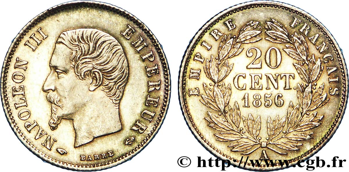 20 centimes Napoléon III, tête nue 1856 Paris F.148/4 SPL 
