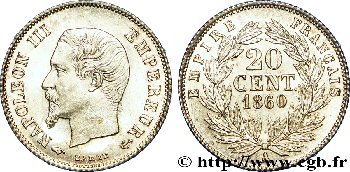 20 centimes Napoléon III, tête nue 1860 Paris F.148/14 SC 